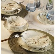 Set pentru masă, 24 piese, din porțelan, alb/maro