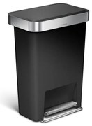 Coș cu pedale dreptunghiular 45 l, plastic negru/oțel inoxidabil, negru