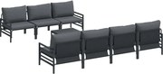 vidaXL Set de canapele pentru grădină cu pernă 8 pcs Negru Oțel