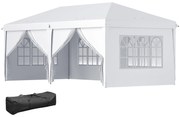 Outsunny Cort 6x3 m pliabil din otel si material Oxford, cort pentru gradina cu 6 pereti laterali, franghii si carlige, alb