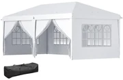 Outsunny Cort 6x3 m pliabil din otel si material Oxford, cort pentru gradina cu 6 pereti laterali, franghii si carlige, alb