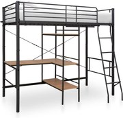 vidaXL Cadru de pat supraetajat cu masă, gri, 90 x 200 cm, metal