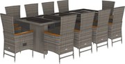 vidaXL Set mobilier de grădină cu perne, 11 piese, gri, poliratan