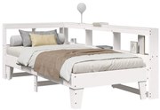 vidaXL Pat cu bibliotecă fără saltea, alb, 75x190 cm, lemn masiv pin