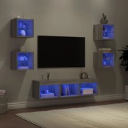 vidaXL Unități de perete TV cu LED-uri, 7 piese, gri sonoma, lemn