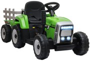 HOMCOM Tractor Electric cu Remorcă Detașabilă, Telecomandă, Muzică și Claxon, pentru Copii de 3-6 Ani, 136,5x50x52,5 cm, Verde | Aosom Romania