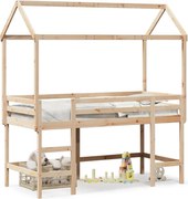 vidaXL Pat etajat cu scară și acoperiș, alb, 80x200 cm, lemn masiv pin