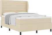 vidaXL Pat cu arcuri cu saltea cu headboard Crem 140 x 190 cm țesătură