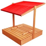 Cutie cu nisip închisă, cu bănci și acoperiș roșu 120 x 120 cm