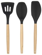 Set 3 spatule de bucătărie din silicon cu mânere din lemn.