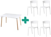 Set de sufragerie 1+4, masa alba BERGEN 120x80cm si scaun alb din plastic COCO