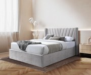 Pat tapitat Prestige 2, 160x200, cu somiera metalica rabatabila si spatiu de depozitare, culoare Crem