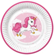 Unicorn Pink Heart farfurie de hârtie 8 bucăți 18 cm