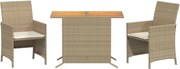 vidaXL Set bistro cu perne, 3 piese, bej, poliratan