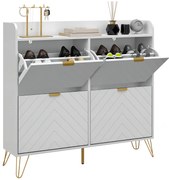 HOMCOM Dulap pentru încălțăminte 4 abtibilduri, cu raft reglabil, depozitare încălțăminte 106 x 24 x 102 cm, alb | Aosom Romania