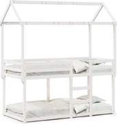 vidaXL Pat supraetajat cu acoperiș, alb, 90x200 cm, lemn masiv de pin