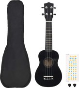 vidaXL Set ukulele Soprano pentru copii, cu husă, negru, 23"