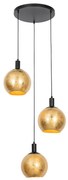 Lampă suspendată de design neagră cu sticlă aurie cu 3 lumini - Bert