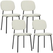 Scaune de Masă HOMCOM Set de 4, Înveliș Moale, Piciorușe din Oțel, Design Neînarmat, Alb | Aosom Romania