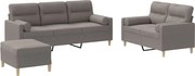vidaXL Set de canapele cu perne, 3 piese, gri taupe, textil