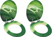 vidaXL Scaune WC capac silențios, 2 buc., verde, MDF, model stropi