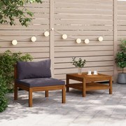 vidaXL Set canapea de grădină, 2 piese, perne gri închis, lemn acacia