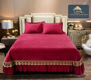 Cuvertura Pat 2 Persoane Din Catifea De Lux 3 Piese - Rosu