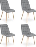 Set 4 Scaune Bucatarie/Dining Spirit Catifea Gri Deschis,Picioare Metalice, Finisaj Lemn