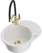 Mexen Kevin chiuvetă de bucătărie din granit cu 1 compartiment și baterie Duo, alb - 6517-20-671701-57-G