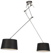 Lampă suspendată din oțel cu abajururi din in negru 35 cm 2 lumini - Blitz