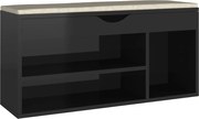 vidaXL Pantofar cu pernă, negru lucios, 104x30x49 cm, lemn prelucrat
