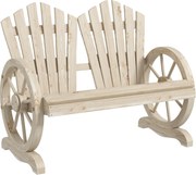 Outsunny Bancă de Grădină pentru 2 Persoane cu Mânere în Formă de Roată, Bancă de Exterior din Lemn de Brad, pentru Terasă și Curte, 108x66x95 cm, Finisaj Lemn Natural | Aosom Romania