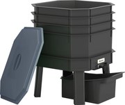 Outsunny Compostor 28 litri, 39 x 39 x 51,5 cm Compostor rapid cu tăvi, rezistent la intemperii, compostor termic Gri închis | Aosom Romania