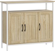 HOMCOM Bufet, corp de depozitare cu 3 uși, compartiment deschis și 4 rafturi reglabile, 100 x 35 x 88 cm, lemn natural | Aosom Romania