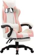 vidaXL Scaun de racing cu suport picioare, roz și alb, piele ecologică