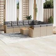 vidaXL Set canapele de grădină, 12 piese, cu perne, bej, poliratan