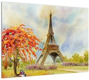 Tablou pe sticlă pictat cu turnul Eiffel (70x50 cm)