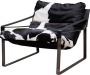 Fotoliu lounge din piele naturală de bovine alb-negru cu structură metalică, „Montaine”