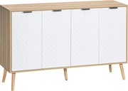 HOMCOM Comodă Bucătărie, Mobilier de Bucătărie cu Rafturi Reglabile și Picioare din Lemn de Pin, Bufet Modern pentru Living, Living, Sala de Mese, 120x35x77,4cm, Natural și Alb | Aosom Romania