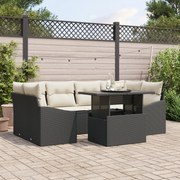 vidaXL Set de canapele pentru grădină cu pernă 7 pcs negru și crem