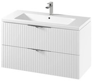 Set dulap baie suspendat 2 sertare lavoar inclus, 100 cm, culoare alb mat, MDF, Cersanit Tirso 1000x450 mm, Alb mat