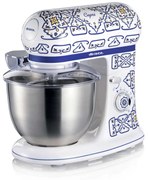 Mixer planetar Ariete Capri 1588/0C, 2400W, 5.5 L, 7 viteze, Pulse, Design retro, Accesorii, Alb/Albastru