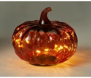 Dovleac luminos din sticlă 15 x 13 cm, roșu, 10LED-uri, cu baterii, temporizator