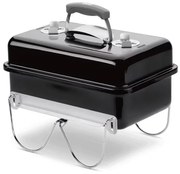 Gratar pe carbuni portabil Weber 1131004 Go Anywhere, 42x26 cm, 3 straturi nichelate, Picioare mobile, Maner rece, Negru/Argintiu