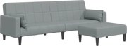 vidaXL Canapea extensibilă cu taburet, 2 locuri, gri deschis, textil
