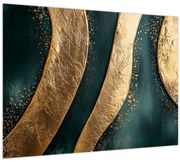 Tablou pe sticlă - Abstracție verde cu auriu I. (70x50 cm)