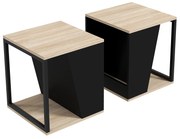 HOMCOM Set 2 Măsuțe de Cafea Trapezoidale, Compartiment de Depozitare, PAL și Oțel, 40x40x45cm, Negru și Stejar | Aosom Romania