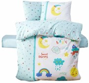 Lenjerie de pat pentru copii albă/verde-mentă din bumbac ranforcé pentru pătuț cu cearceaf inclus, cu 4 piese 100x150 cm – Mijolnir