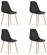 Set 4 Scaune Bucatarie/Dining Velo Plus Negre Picioare Metalice Finisaj Lemn