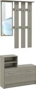 HOMCOM Set de Depozitare 4-în-1 pentru Hol, Cuier de Perete cu Oglindă, Bancă pentru Încălțăminte, 85x15x110 cm, Gri | Aosom Romania